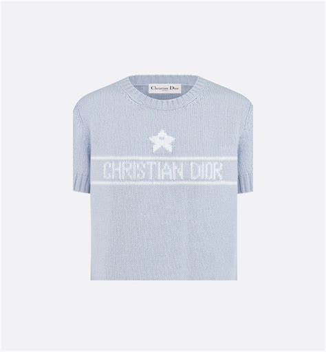 Short-Sleeved Sweater Blue Cashmere and Silk Knit | DIOR
