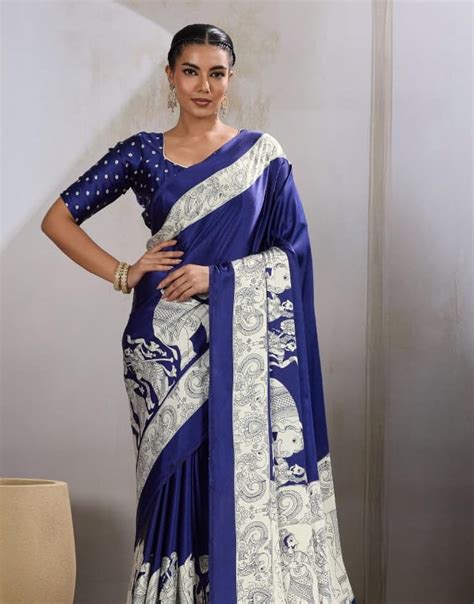 Blue Crepe Silk Readymade/Easy Saree – StylebyPanaaash