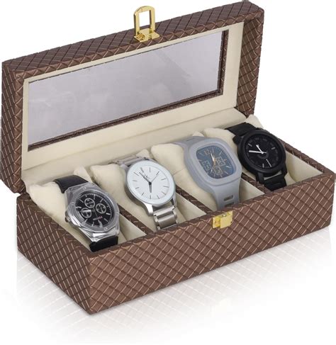 Fly Fashion Vegan Leather Watch Box Organizer 4 Slot Watch Storage ...
