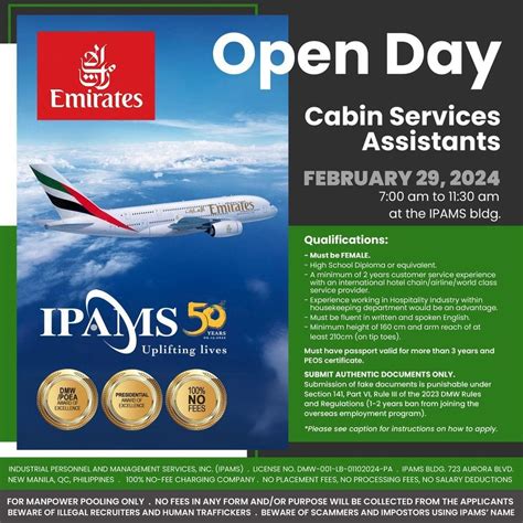OPEN DAY RECRUITMENT FOR FEMALE CABIN SERVICES ASSISTANTS - EMIRATES ...