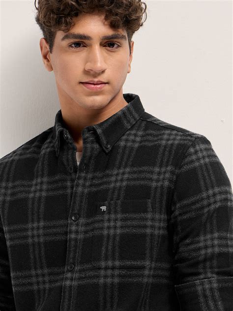 Shop Black and Grey Flannel Checked Slim Fit Casual Shirt Online ...