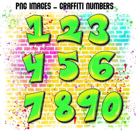 Graffiti numbers colorful numbers airbrush numbers airbrush sublimation ...
