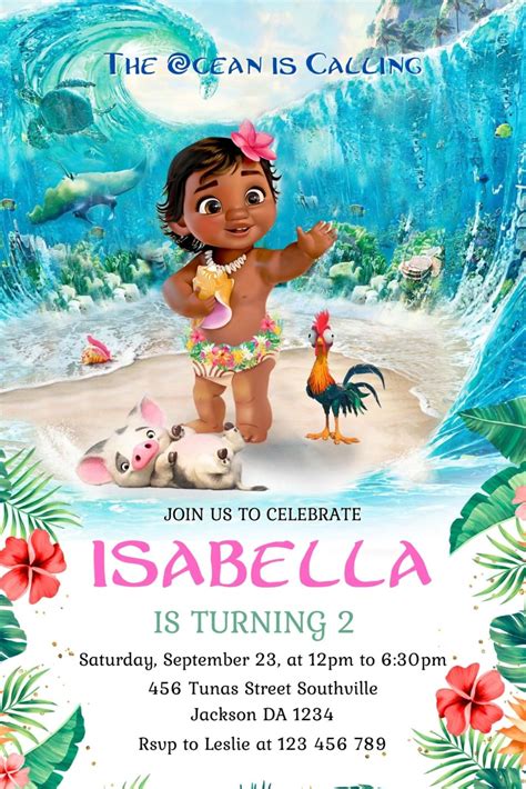 Moana Birthday Invitation Template Canva 4 | Moana birthday party ...