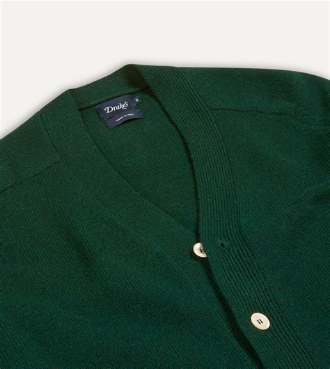 Dark Green Lambswool 6 Button Cardigan – Drakes