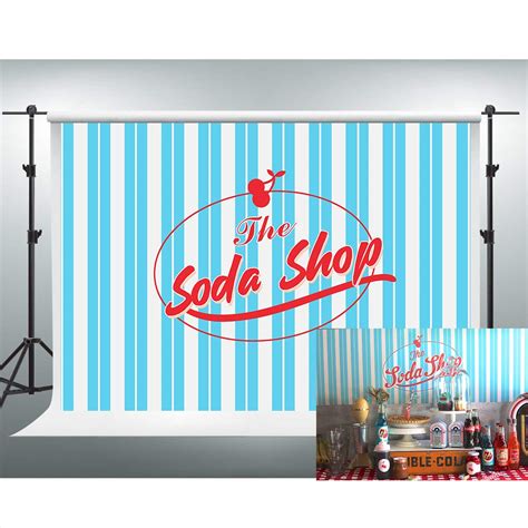 Buy Soda Shop Backdrop for 50s Party 7x5ft Blue and White Stripes Sock ...
