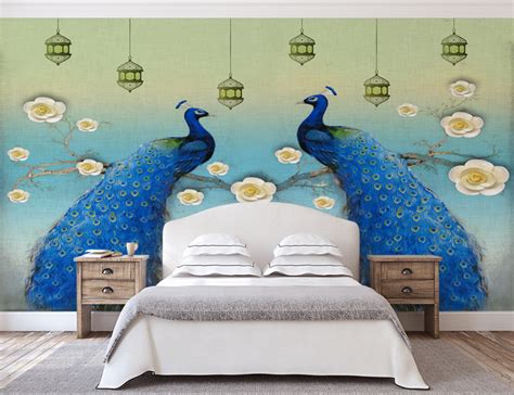 Peacock Painting Wall Paper For Living Room – Home Decoram