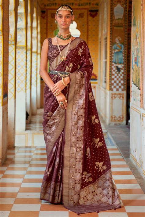 Buy Wine Silk Saree zb133829 | Saree Buta