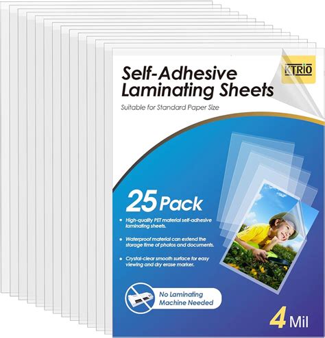 Amazon.com : KTRIO Self-Adhesive Laminating Sheets 8.5 x 11 inches, 25 ...