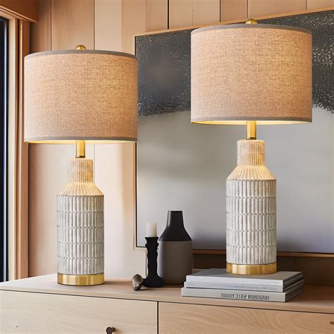USumkky 25" Modern Ceramic Lamps Set of 2 Table Lamp for Living Room ...
