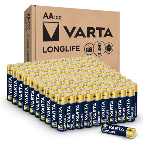 VARTA Longlife AA Batteries (100 Pack), Alkaline Triple A Battery for ...