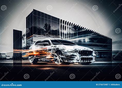 Automotive Industry Double Exposure with Blurred Background, Creating a Sense of Speed and ...