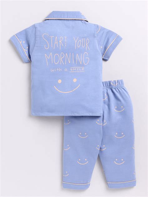 Blue Smiley Print Half Sleeve Night Suit – Clt.s