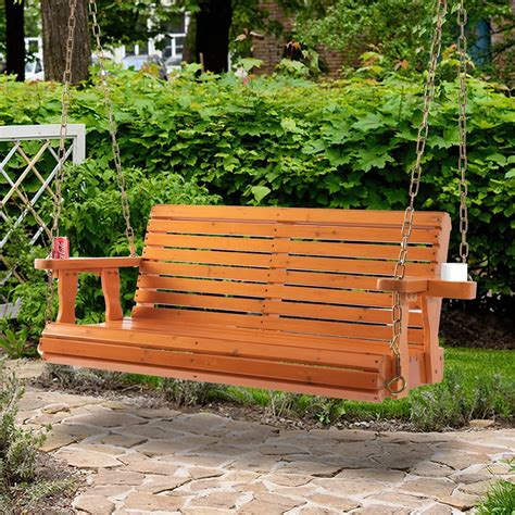 Garturects Wooden Porch Swing with Cupholders - 2-Seated Bench India | Ubuy