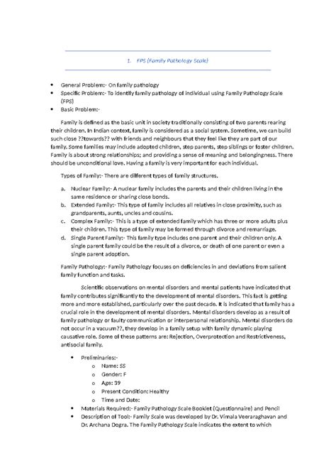 FPS (Family Pathology Scale) - In Indian context, family is considered ...