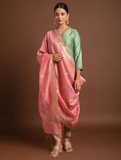 Shop Jaypore Women Pink Cotton Silk Solid Banarasi Dupatta for Women ...