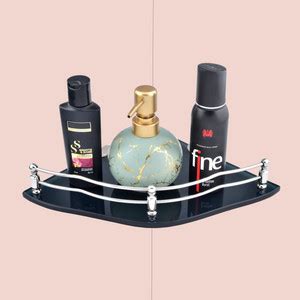 MOTIQO Premium Flower Black Glass Corner Shelf for Bathroom/Kitchen ...