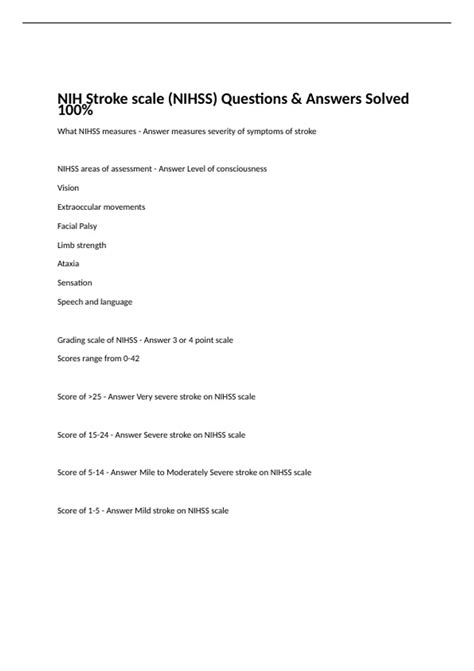 NIH Stroke scale (NIHSS) Questions & Answers Solved 100% - NIHSS ...