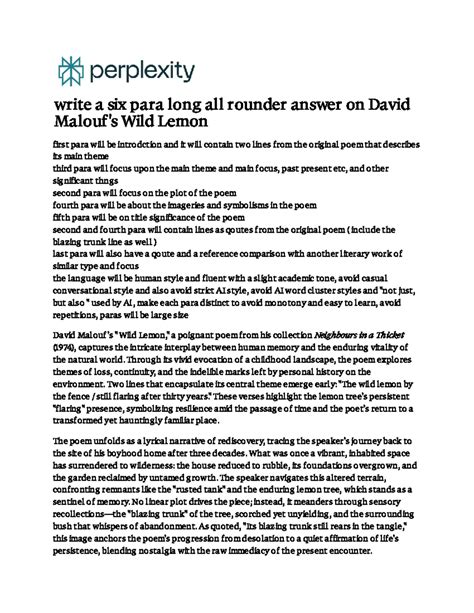 David Wild Lemon: A Six-Paragraph Analysis of Themes and Imagery - Studocu