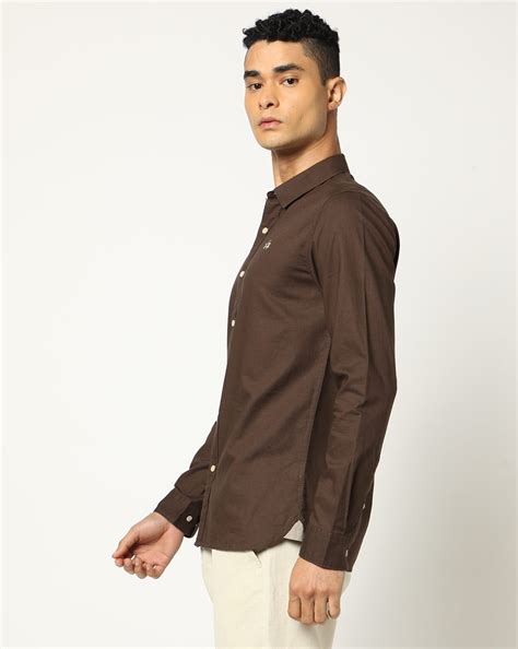 Cotton Linen Slim Fit Solid Brown Shirt | La Martina Website