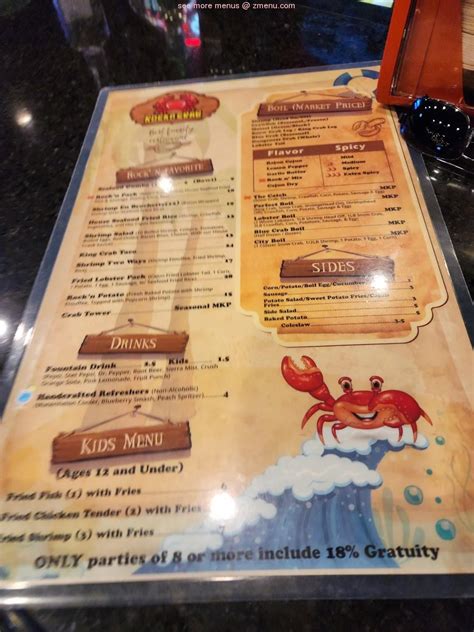 Menu at Rock'n Crab restaurant, Beaumont