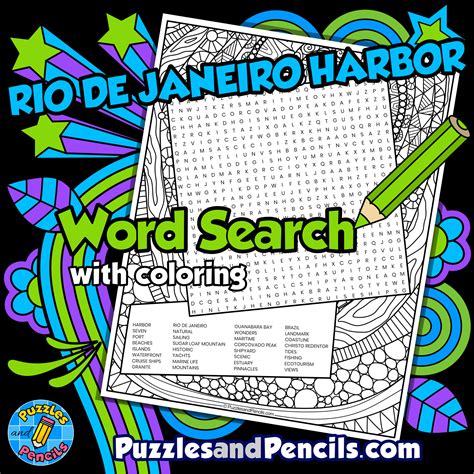 Rio de Janeiro Harbor Word Search Puzzle with Coloring | Seven Natural ...