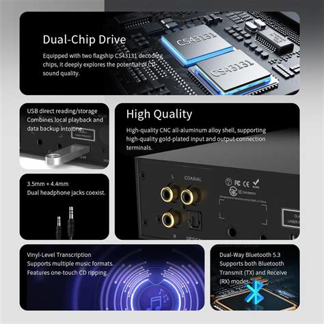 SMSL PL20 CD Player with Dual DAC, Ripping & Bluetooth