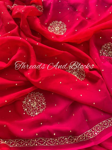 Red Rani CutDaana Glimmer Saree – Threads & Blocks