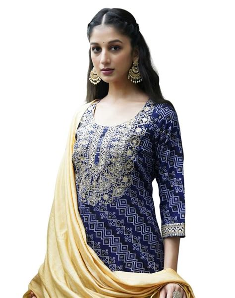 Buy SIRIL Women's Cotton Blend Bandhani Printed and Embroidered ...