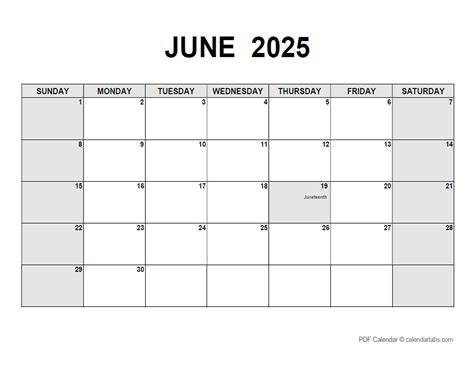 June 2025 Calendar with Holidays | CalendarLabs