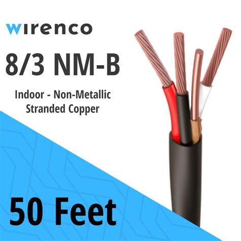 Wirenco 8/3 NM-B, Copper Ground, Non-Metallic, Sheathed Cable, Indoor ...