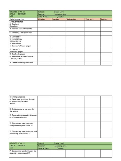 Daily Lesson Log Template | PDF