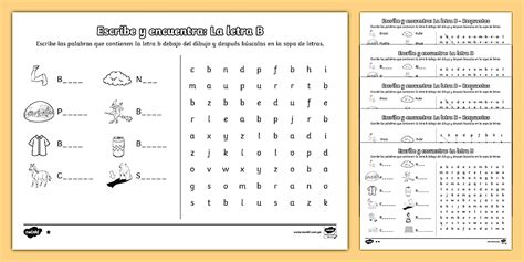 Sopa de letras: palabras que contienen la letra B | Twinkl
