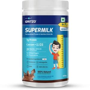 Gritzo SuperMilk Height+ (4-7y Kids),7g Protein, Double Chocolate Price ...