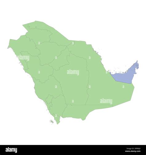 High quality political map of Saudi Arabia and United Arab Emirates with borders of the regions ...