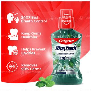 Colgate Maxfresh Plax Fresh Mint Mouth Wash 250 Ml - Uses, Side Effects ...