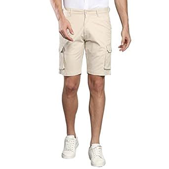 Buy Dennis Lingo Mens Cream Slim Fit Mid Rise Casual Cotton Shorts ...