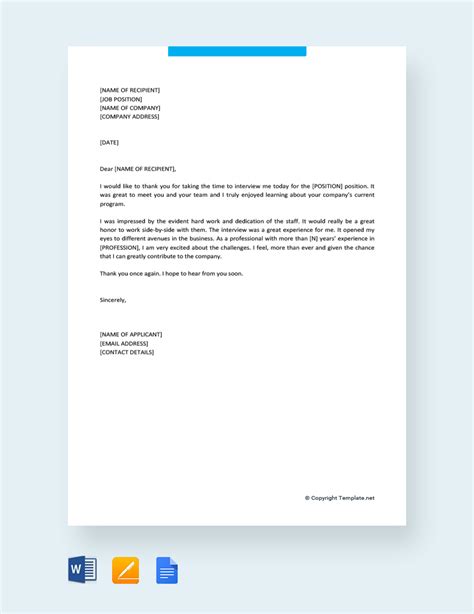 Post Job Interview Thank You Letter Template Free Printable Word ...
