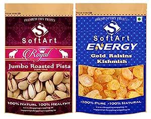 SoftArt Dry Fruits Combo of Jumbo Pista & Gold Kishmish Vacuum Pack ...