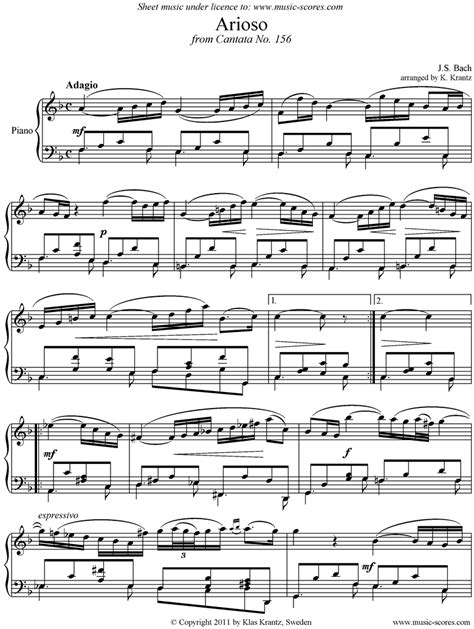 Bach. Cantata 156, 5th Concerto Arioso Piano classical sheet music
