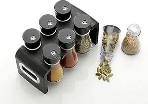HOMEY DELIGHTS Round Shape Transparent 6 Piece Jar Spice Rack Kitchen ...