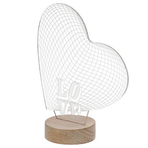 Love Heart Design Carved on Acrylic & Wood Base Night Lamp – eCraftIndia