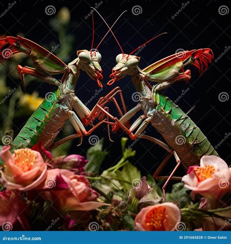 Graceful Predators: High-Speed Macro Shot of Praying Mantises in Action Stock Photo - Image of ...