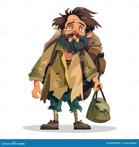 Disheveled Man Carrying Bag, Looking Weary Unkempt. Tattered Clothes ...