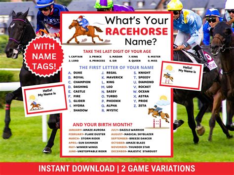 What's Your Race Horse Name Game With Name Tags+ Race Horse Sign, Derby ...