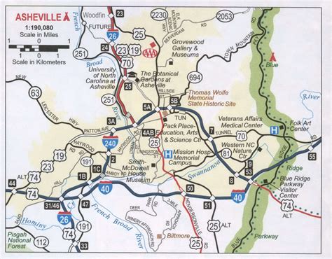 Asheville NC roads map. Map of roads city Asheville and surrounding area