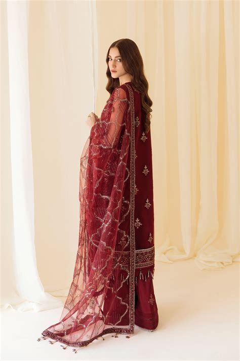 Alizeh Rang-e-Mehr Formal Collection – Embroidered Net Maroon - V14D08 ...