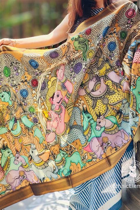 Buy Kalamkari Handpainted Silk Dupatta for Women Online at ...