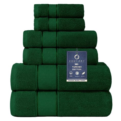 Amazon.com: COZYART Formal Green Bath Towel Set 6 Piece, Luxury 100% ...
