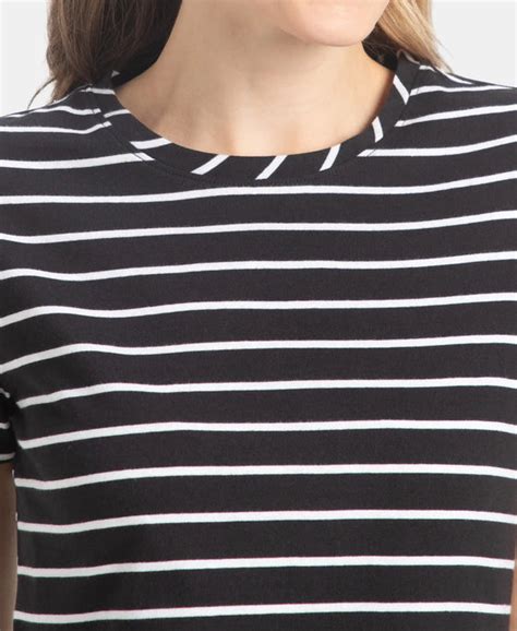 Buy Super Combed Cotton Stripe Fabric Relaxed Fit Round Neck Half ...