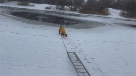 Firefighter rescues dog stuck in icy lake in Utah